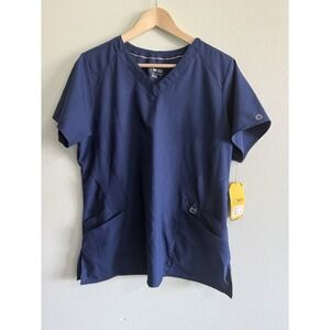 WonderWink W123 V-Neck Scrub Top Style 6155 Navy Size L Short Sleeve NWT